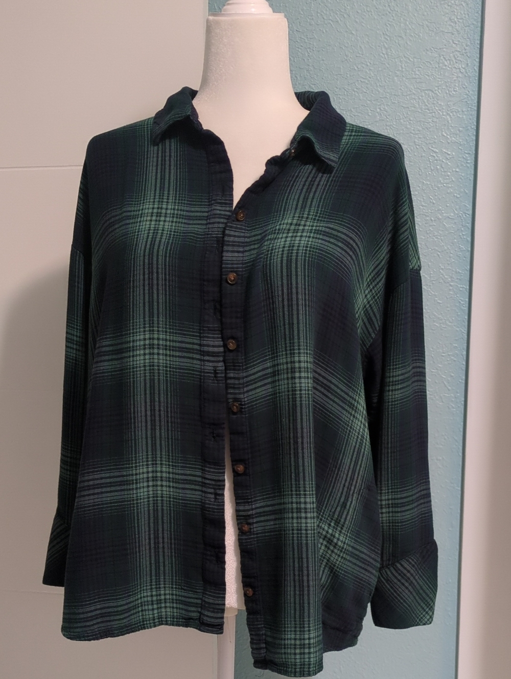 J.jill XLP Green Plaid Button-Front Women’s Shirt Casual Side Pockets Boho Fall - Picture 2 of 7